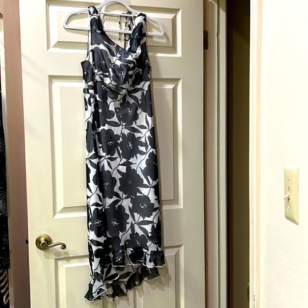 B Smart Girl’s 11/12 B/W Dress with Cowl Neck, and Back Tie, and Ruffled Bottom